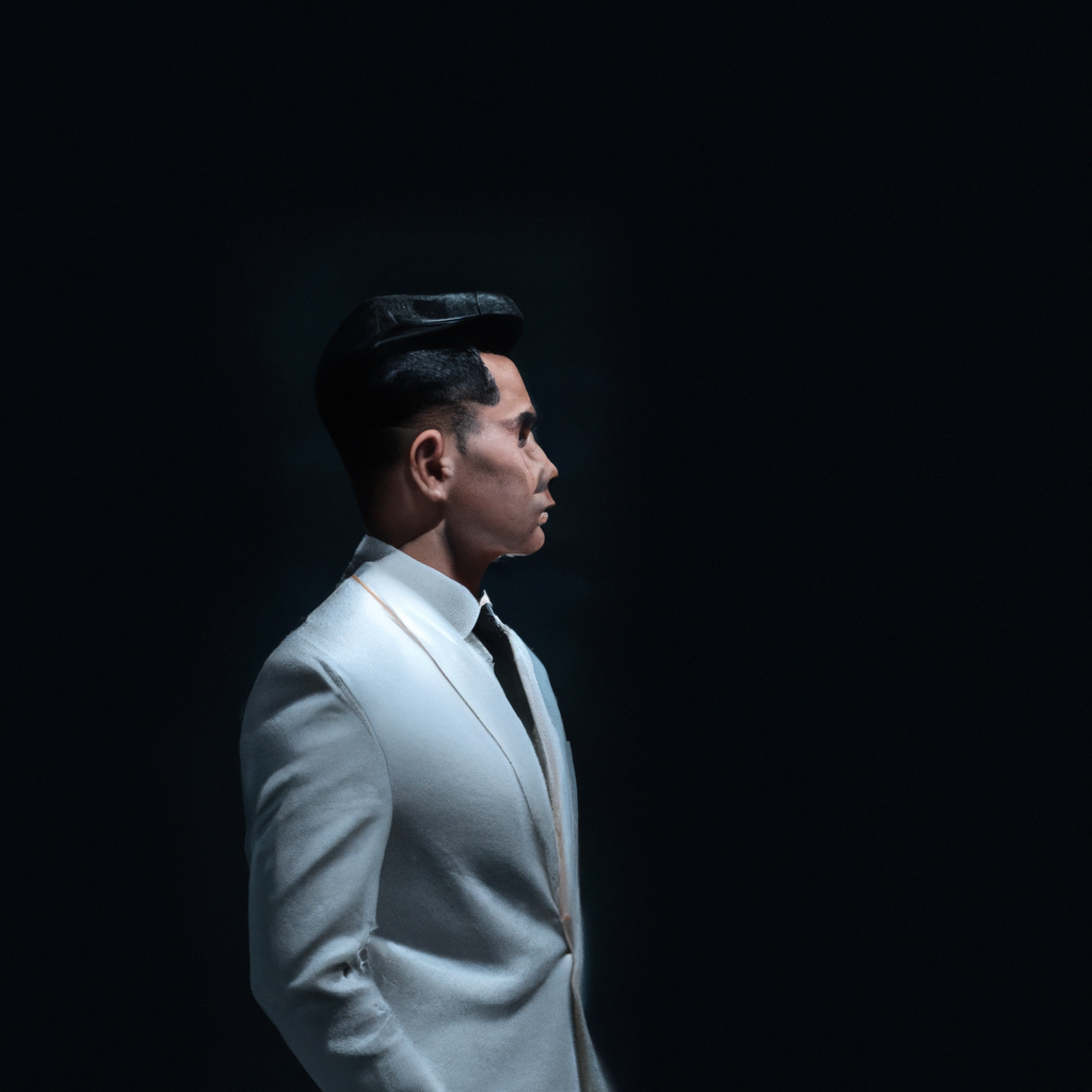 AI 생성 이미지: 흰 수트의 인물, 사이드 라이트, 미니멀 보정