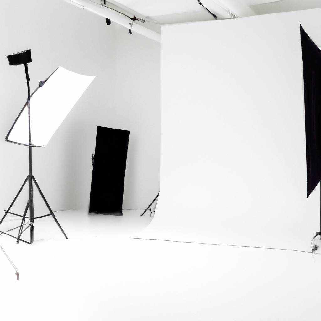 AI 생성 이미지: 미니멀한 흰색 사이클로라마 스튜디오 전경, 소프트박스와 하이키 조명, 깨끗한 기하학적 공간